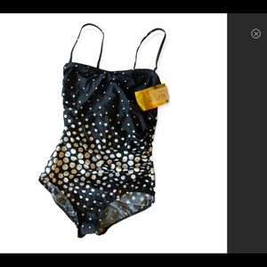 NWT Gottex Black and White Polka Dot One Piece Swimsuit Size 10